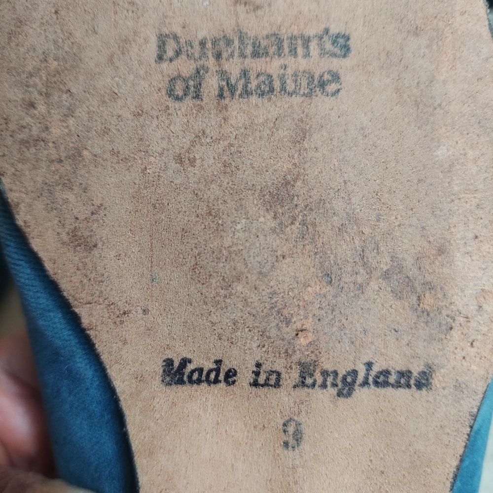 Rare Vintage Dunhams of Maine Blue Velvet Smoking Slippers Grosgrain Bow Size 11 - Picture 15 of 16